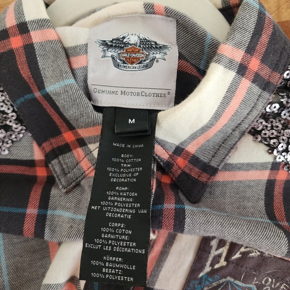 Harley Davidson Sequins Plaid Flannel‎ Long Sleeve Shirt Size Medium - Picture 11 of 12